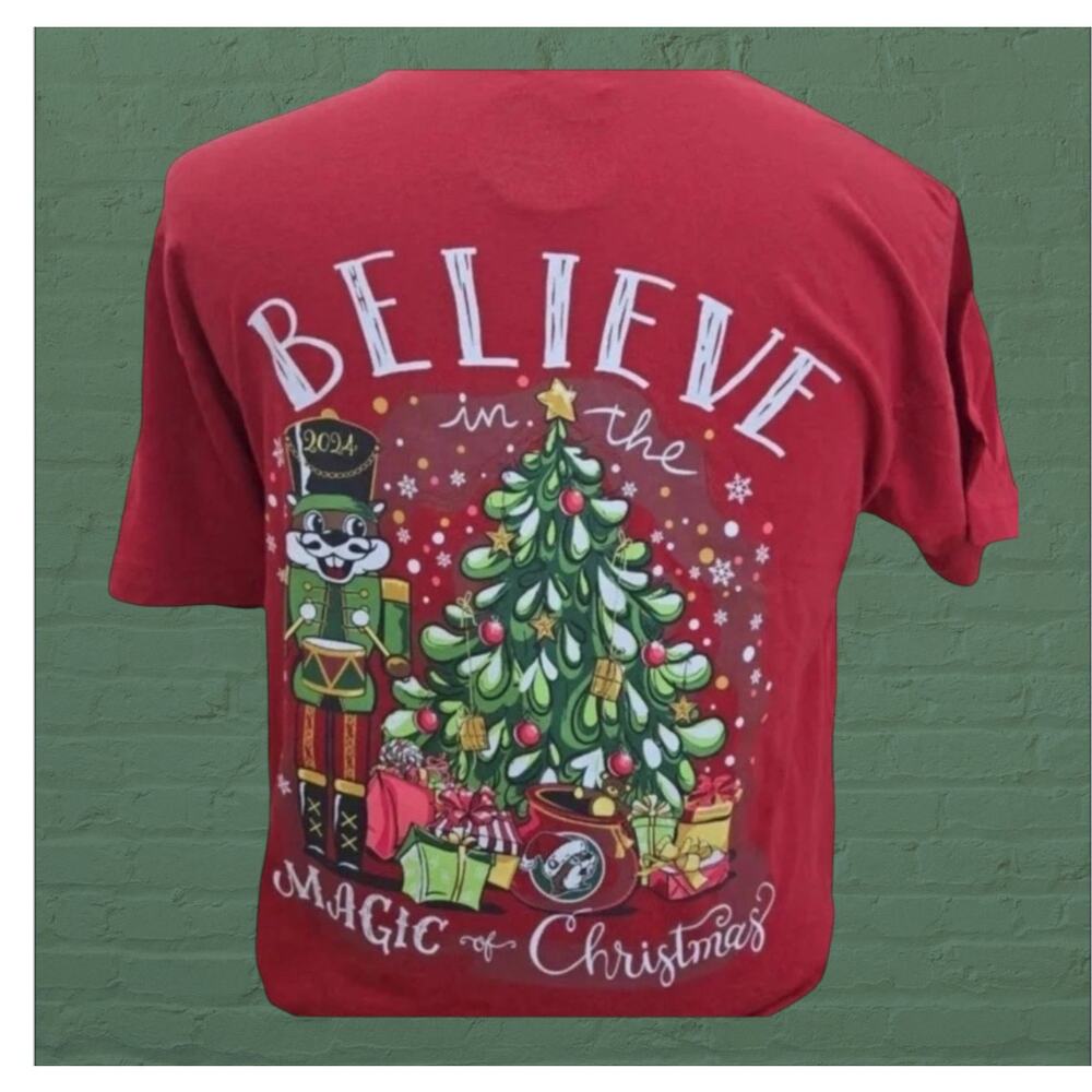 Buc-ees Christmas 2024 T-Shirt Believe In Magic Nutcracker Beaver Red Tee L